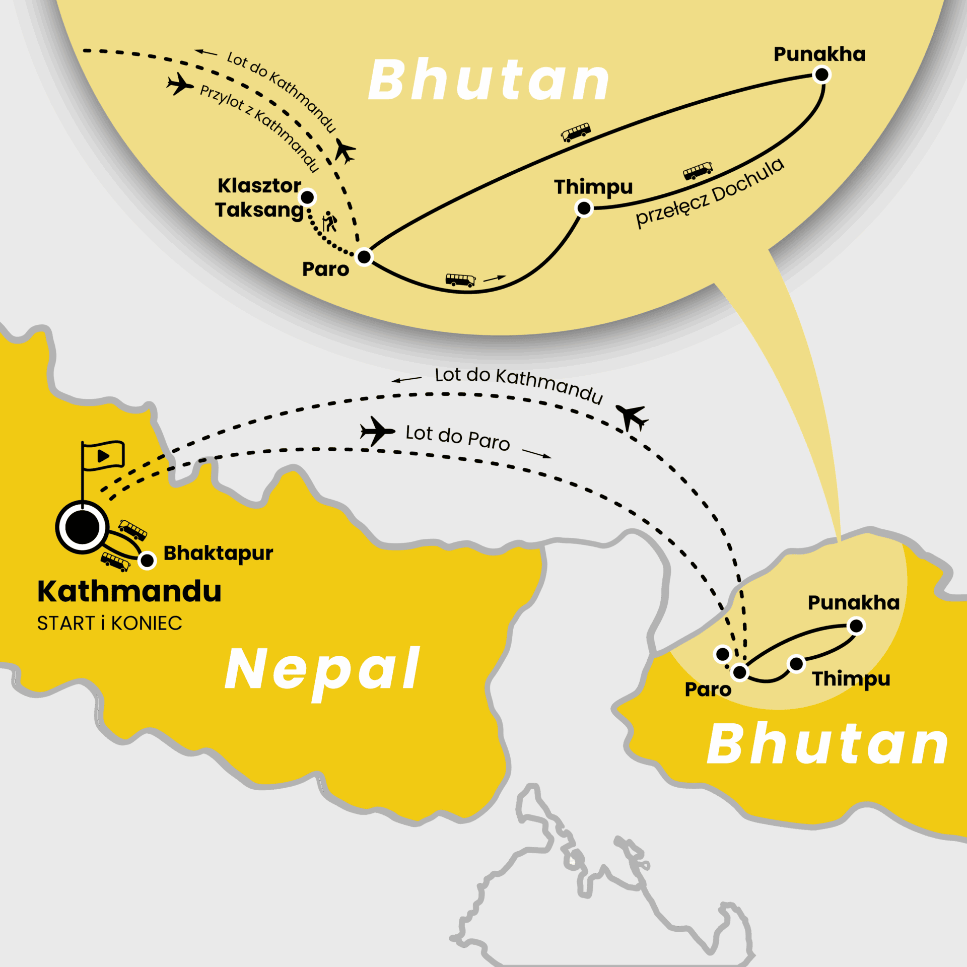 Mapa wyprawy do Bhutanu
