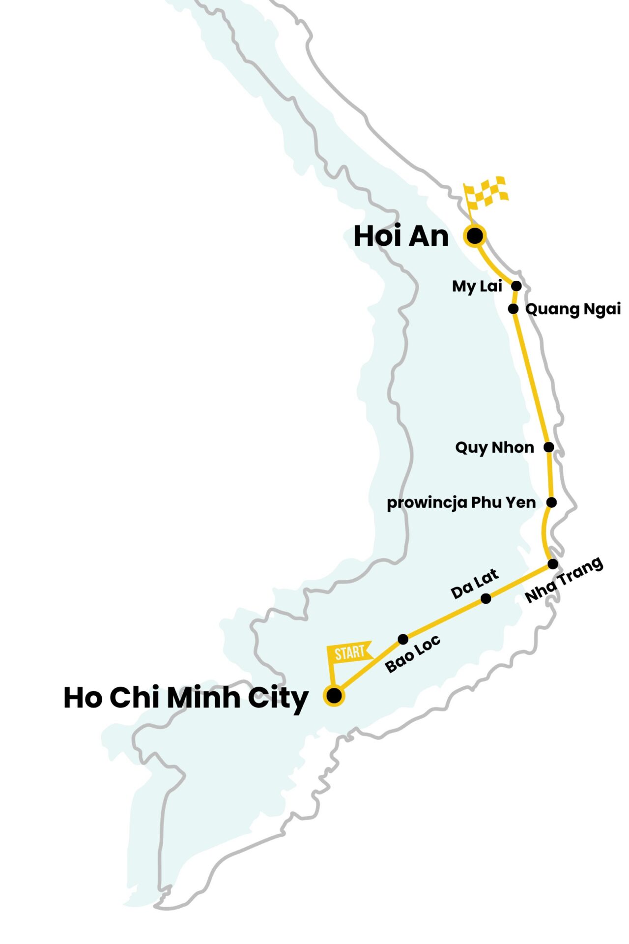 Mapa wyprawy rowerowej przez Wietnam Centralny