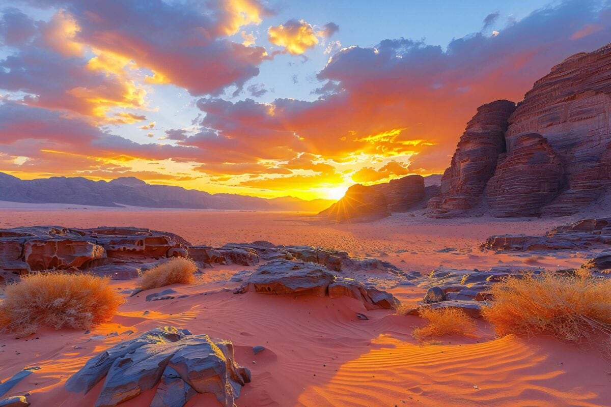 Pustynny krajobraz Wadi Rum w Jordanii